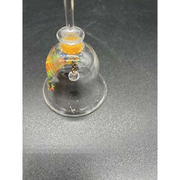 Vintage Clear Blown Glass Bell with Flowers Hand Painted Flowers In Basket - Picture 5 of 7